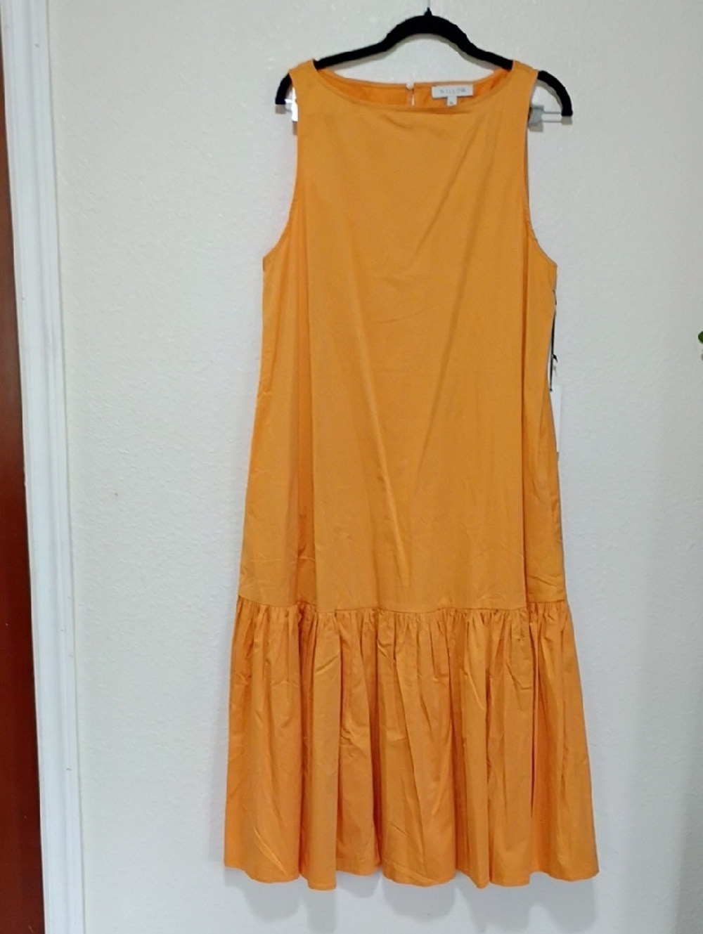 Willow Sleeveless Orange Midi Dress with Gathered Hem
